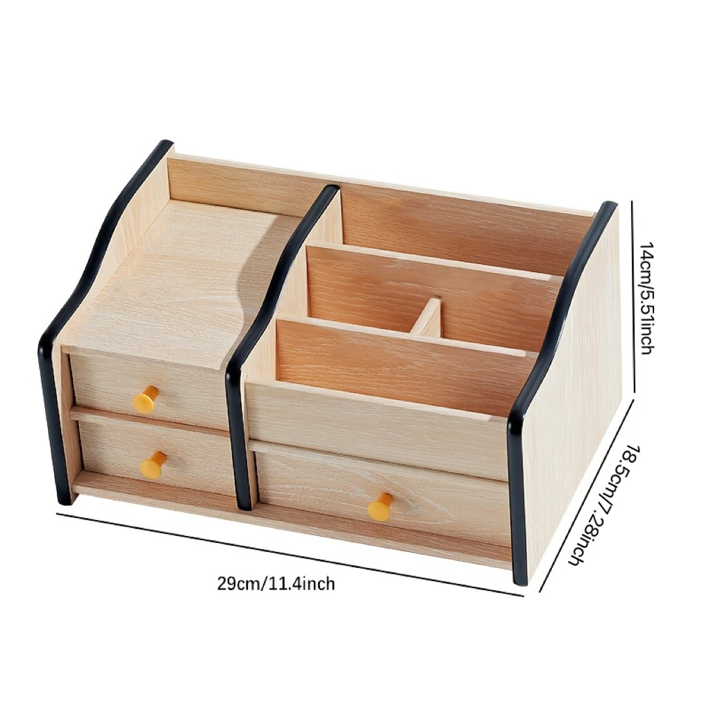 Wooden multi-functional storage box office desktop pen storage living room remote control cosmetics drawer