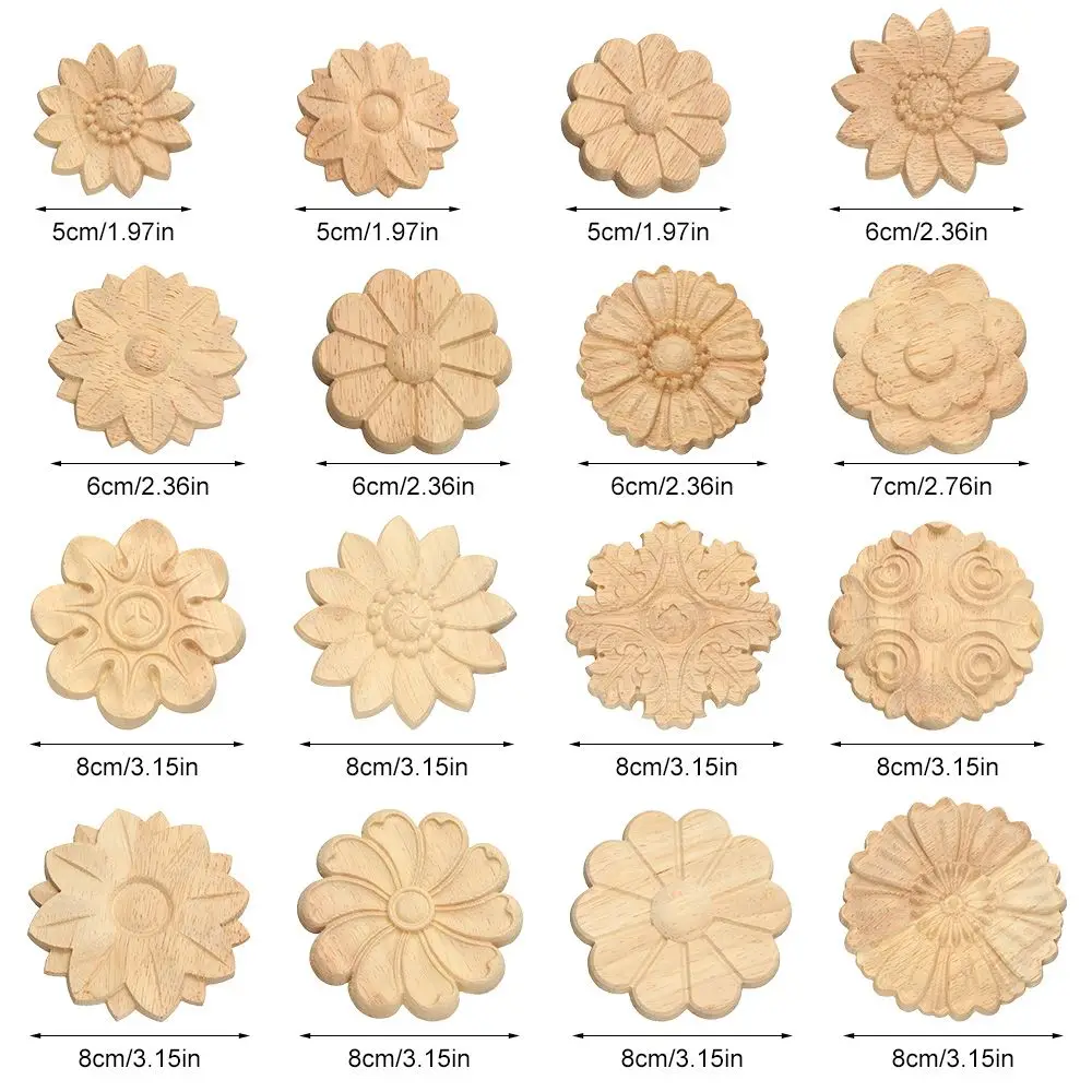 Natural Floral Carved Wooden Decorative Figurine Craft Frame and Corner Applique