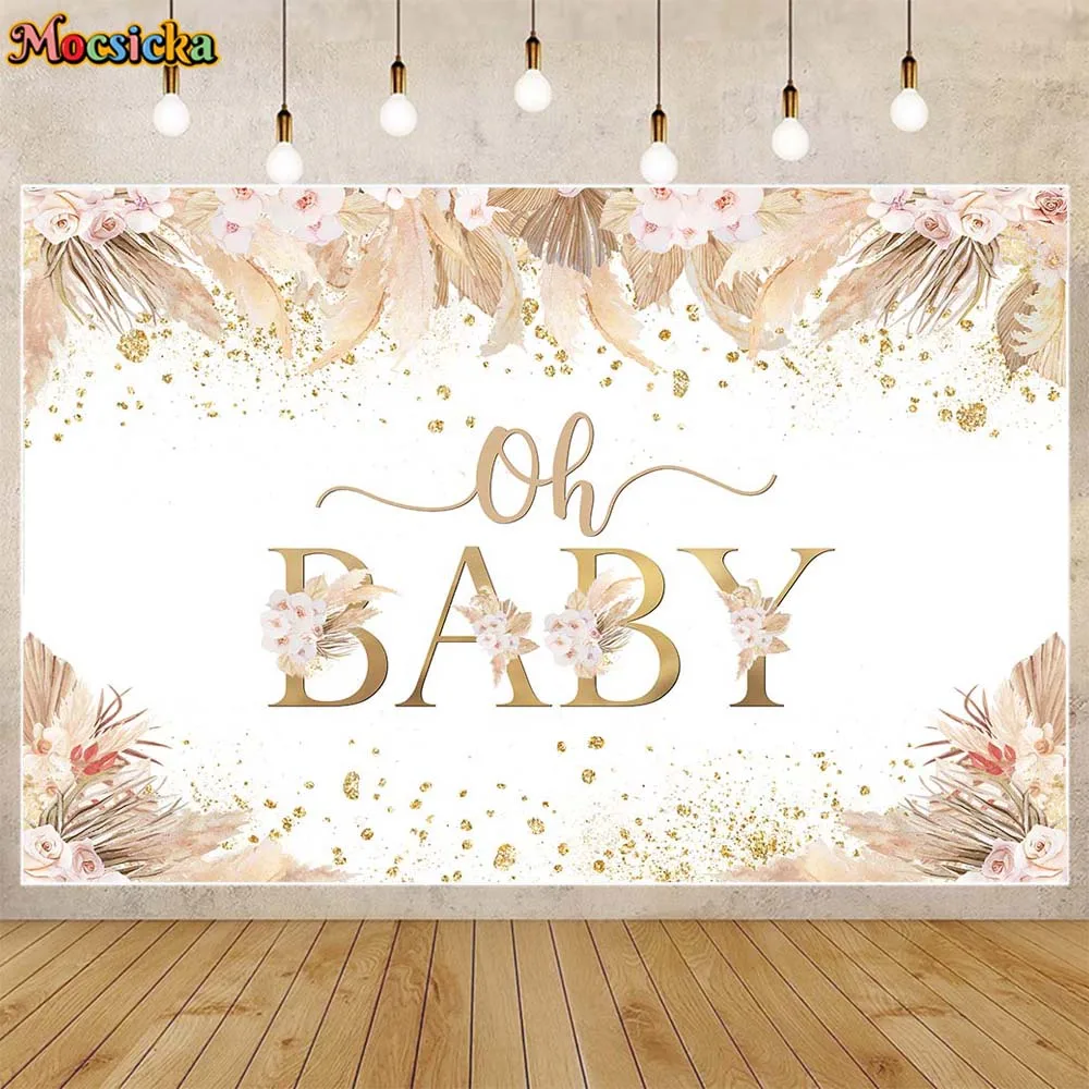 Mocsicka Bohemian Oh Baby Shower Backdrop Pampas Grass Newborn Welcome Party Decorations Kids Birthday Baptism Photo Backgrounds