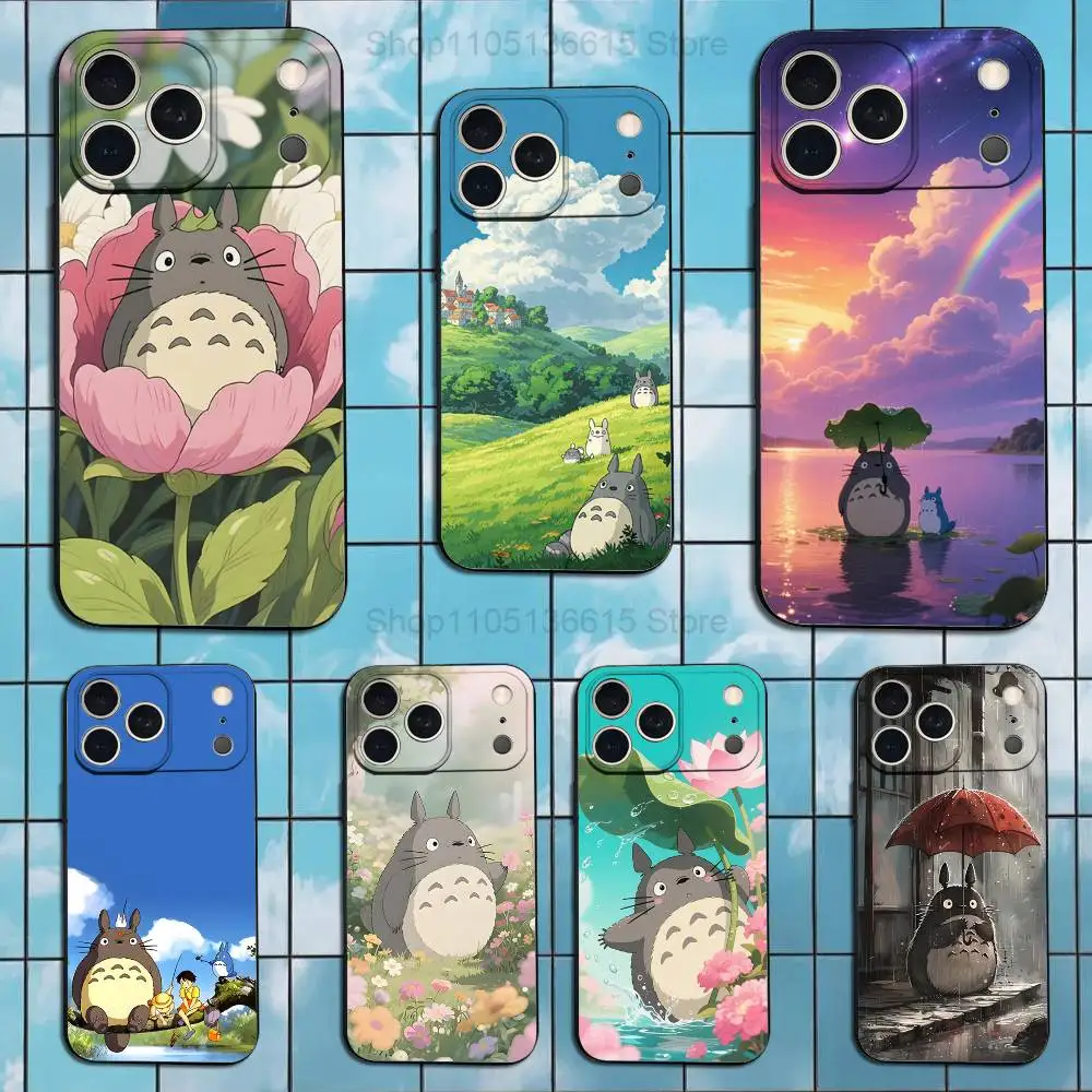 Charming Totoro Anime Soft Silicone Black Phone Case