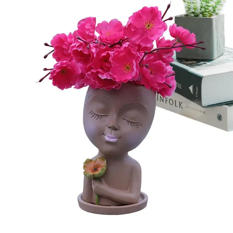 

Creative Cat Girls Face Flower Pot Head Planter Pot Succulent Planter Resin Statue Sculpture Potted Decorative Ornaments Decor