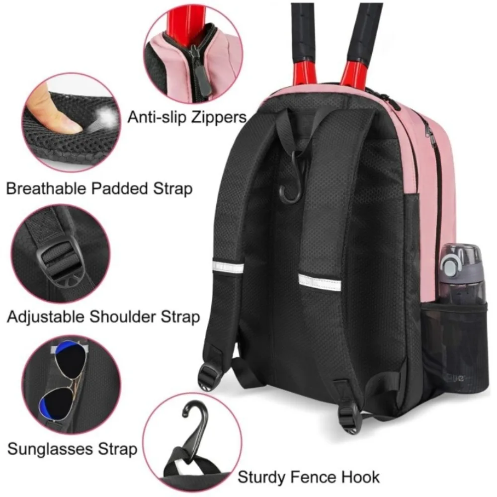 Zipper Closure Tennis Backpack Reversible Large Capacity Pickleball Rackets Backpack with Shoe Pocket Strong