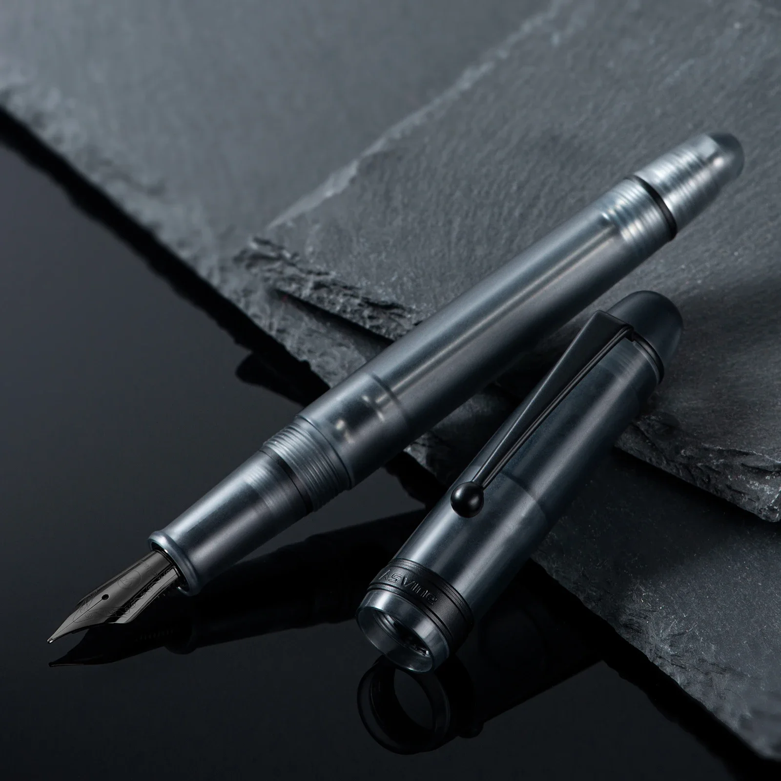 Asvine V126 Vacuum Filling Fountain Pen titanium EF/F/M Nib, Matte Gray Acrylic Writing Gift Set
