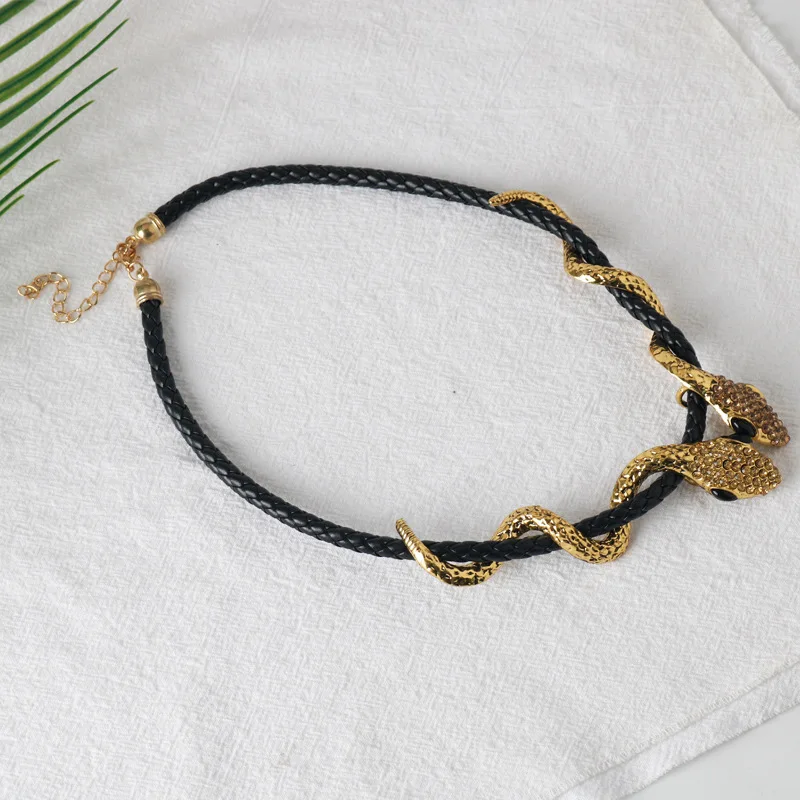 Anime Knight Necklace Fashion Geometry Rope Chain Snake Necklace Double Snake Wrapped Leather Rope Necklace Collar Chain necklace pendant,anime necklace
