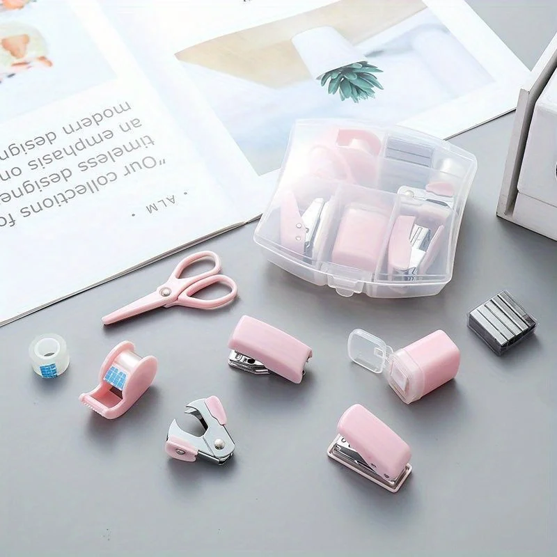 Portable stationery including punch stapler stapler tape rack small tape pencil holder Scissors 500 staplers 8pcs/box