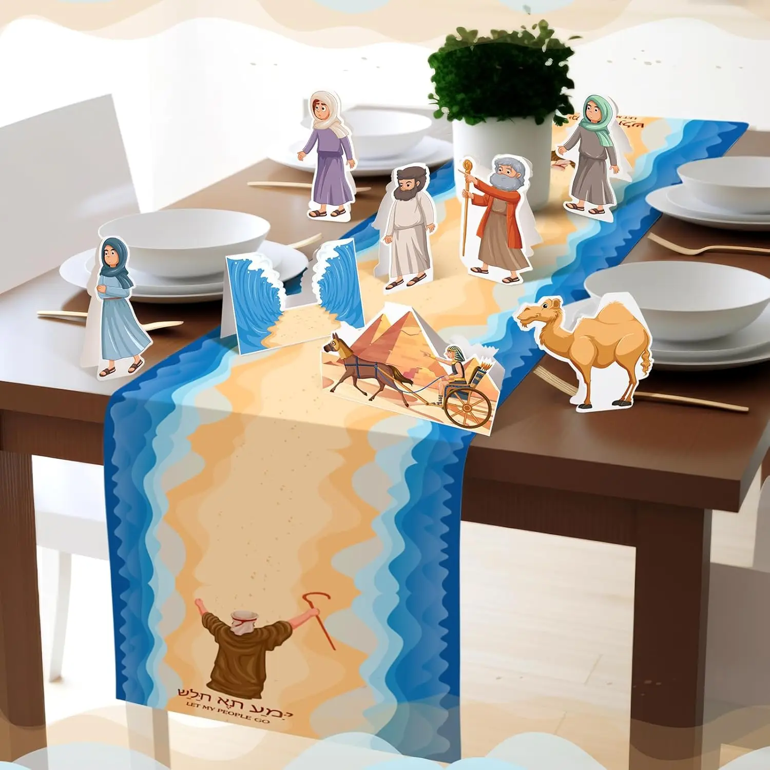 Table Cover Happy Passover Linen Table Runner Jewish Holiday Party Table Decor Reusable Kitchen Dining Runner Passover Decorations