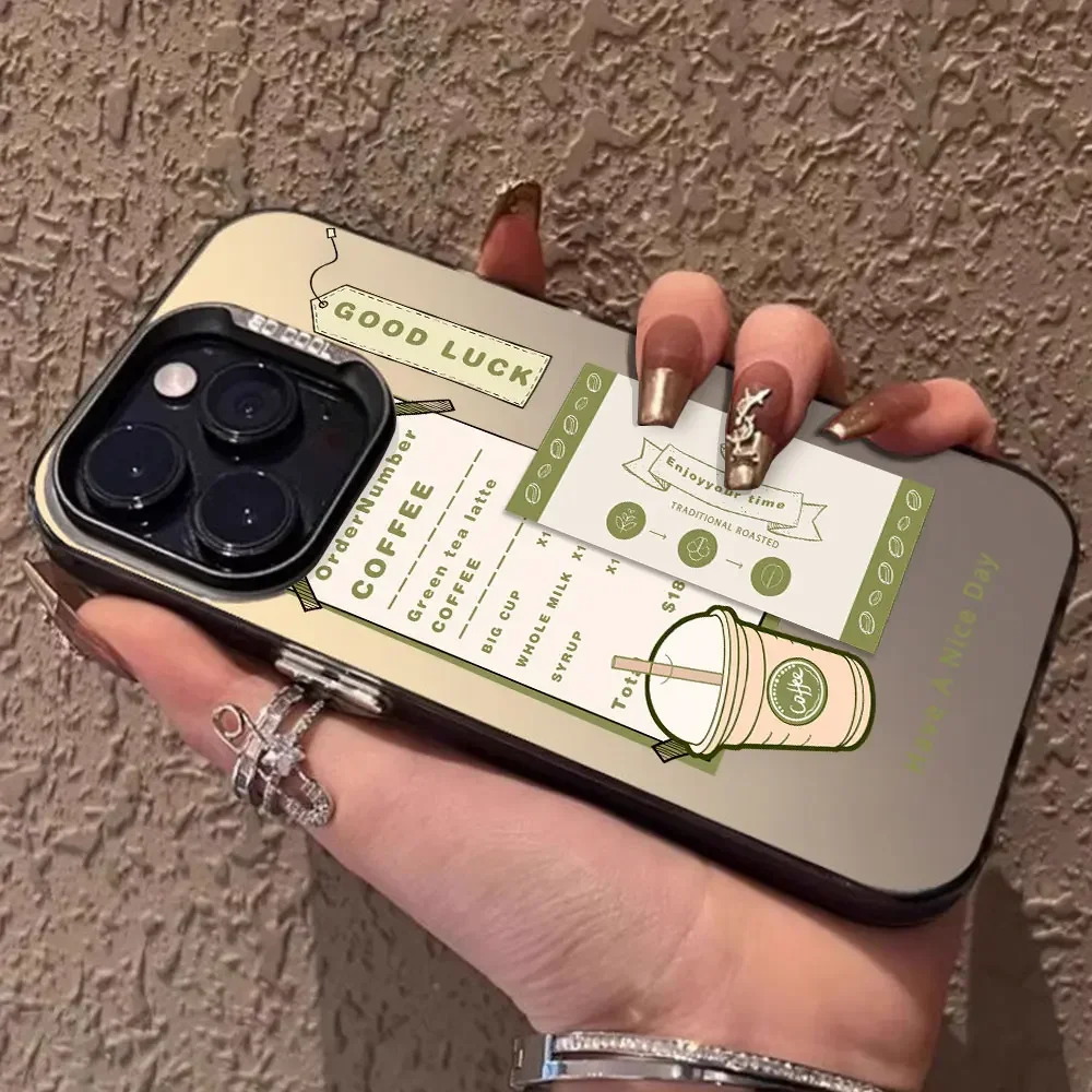 Trendy Luxury Silver Matte Shockproof Phone Case with Coffee Label Design