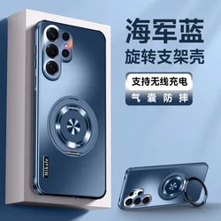 Magnetic Matte Hard Case with Lens Camera Ring Holder and Stand - Samsung S25Ultra (Navy blue)