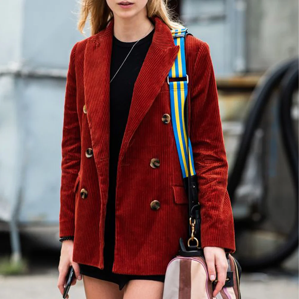 Blazers for Women Elegant Stylish Elegant Women's Clothing Casual Outerwears Women's Winter Suits Corduroy Double Breasted Woman