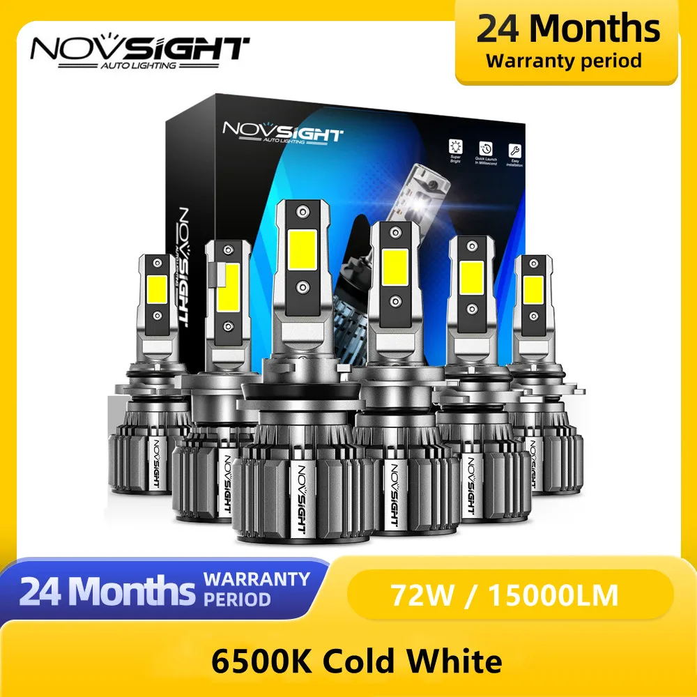 NOVSIGHT, передняя фара для автомобиля, лампа для передней фары для автомобиля, H4, лампа для передней фары, H4, H11, 9005, 9006, HB3, HB4, 9012, 6500K, 72 Вт, лм, 12 В