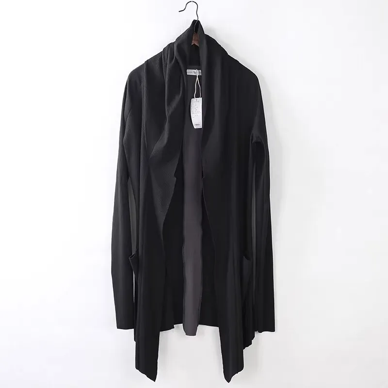 HKSH Spring Summer Dark Punk Knitted Trench Men Tide Over Knee Robe Chic Hooded Windbreaker Cotton Wizarding Cloak Gothic HK3850