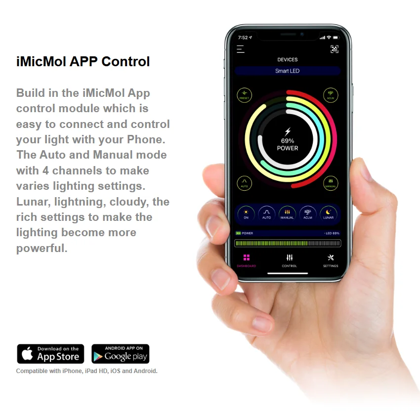 MICMOL 아쿠아 맥스 600/900 실제 출력 350와트 풀 스펙트럼 고급 리프 LED 수족관 조명