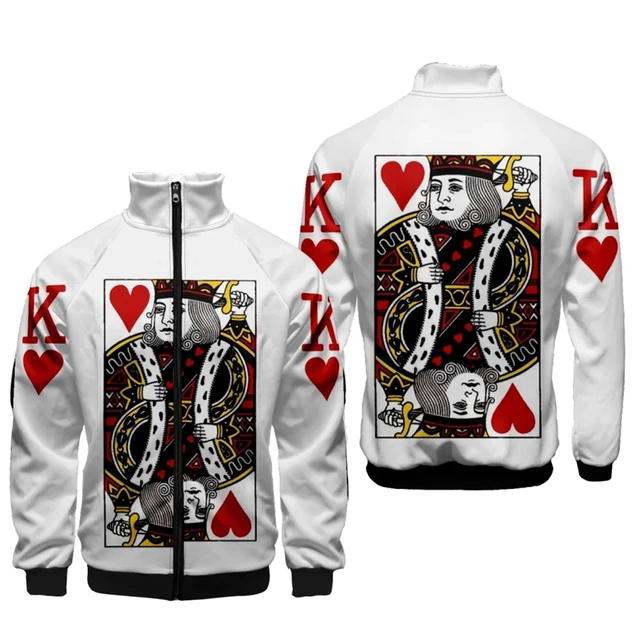 Playing Cards Poker K A Print 3d Stand Collar Hoodies Men Women Zipper Hoodie Casual Long Sleeve Jacket King Queen Coat Clothes 2