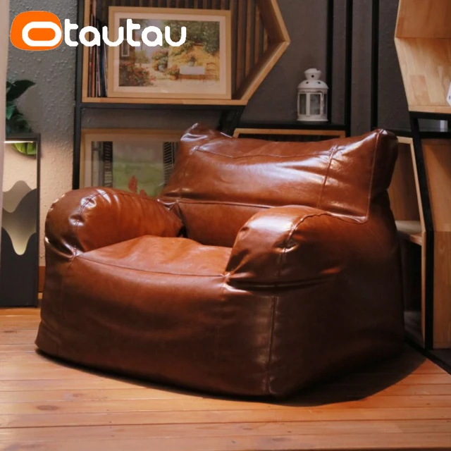 Luxury Single Lazy Sofa Cover Faux Suede Leather Bean Bag Sac Pouf Chair  Envelope No Filler Beanbag Corner Seat Sectional Couch