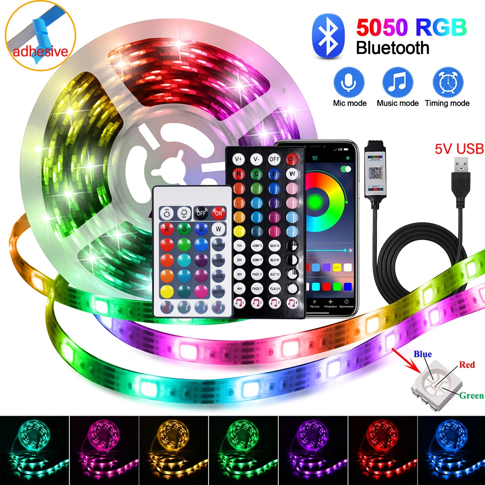 

USB LED Strip Light 30LED/Meter Bluetooth RGB 5050 Flexible Ribbon TV Backlight Lamp 5V LED Tape Diode 1-10m For Room Decor