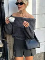 HH Women Fashion Solid Off Shoulder Sweater Long Sleeve Knitted Pullover Sweater Autumn Female Casual Knitwear Chic Top - Image 6