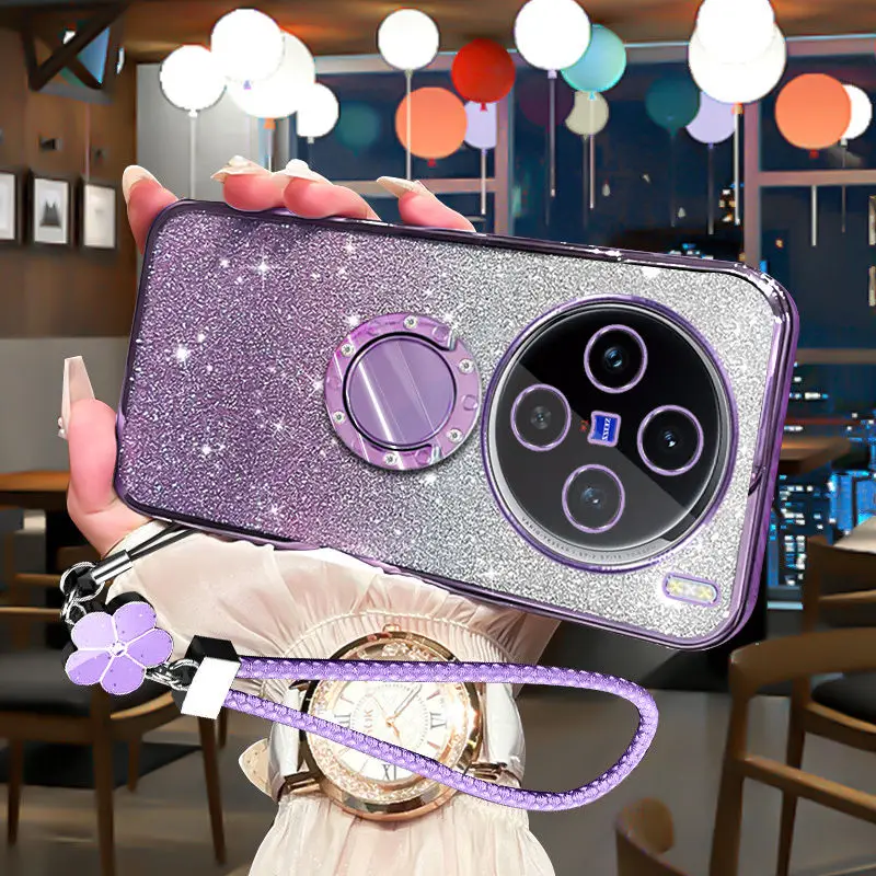 

Case For vivo x100 ultra 100 pro Luxury diamond holder Shockproof Glitter holder Transparent Lens Protection Silicone Cover