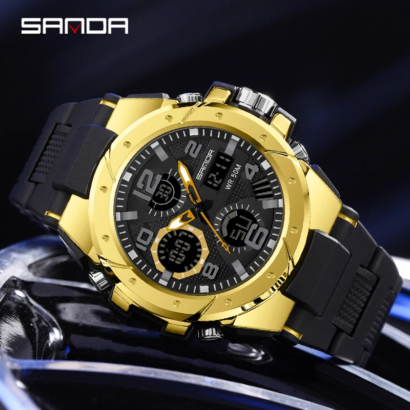 Sport Watch Men Waterproof Dual Display Watch 9009 SANDA Top Luxury Watches Men Military Army Mens Watch Relogio Masculino 2023