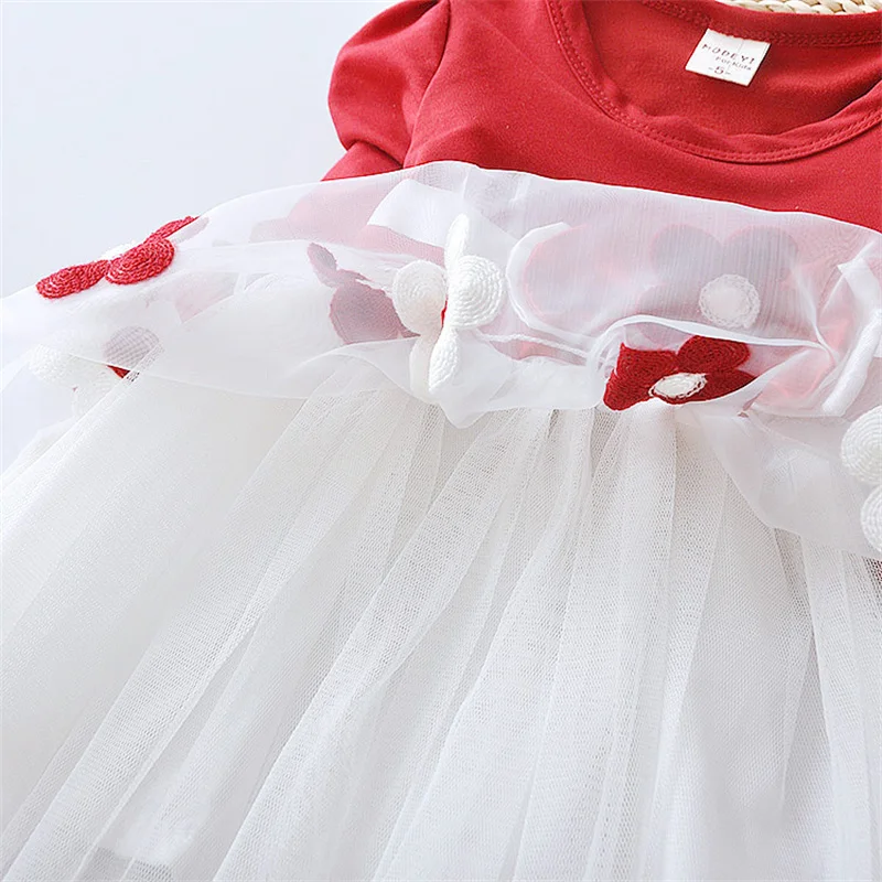 Spring Autumn Baby Girl Dress Lovely Kid Flower Bow Children Clothing Princess Evening dresses Toddler Clothes 0-4 Y Long Sleeve