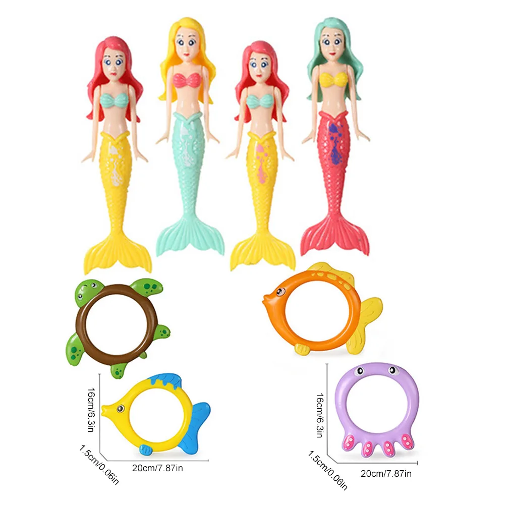 8Pcs Swimming Pool Toy 4 Rings and 4 Mermaids Pool Sinking Toy Set Multicolor Underwater Diving Toys Cute for Water Play