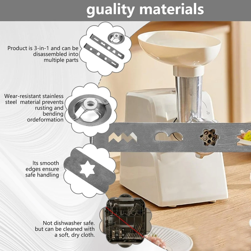 Biscuit Attachment Accessories 8 Shapes For Meat Mincer Food Processor Set Of 2