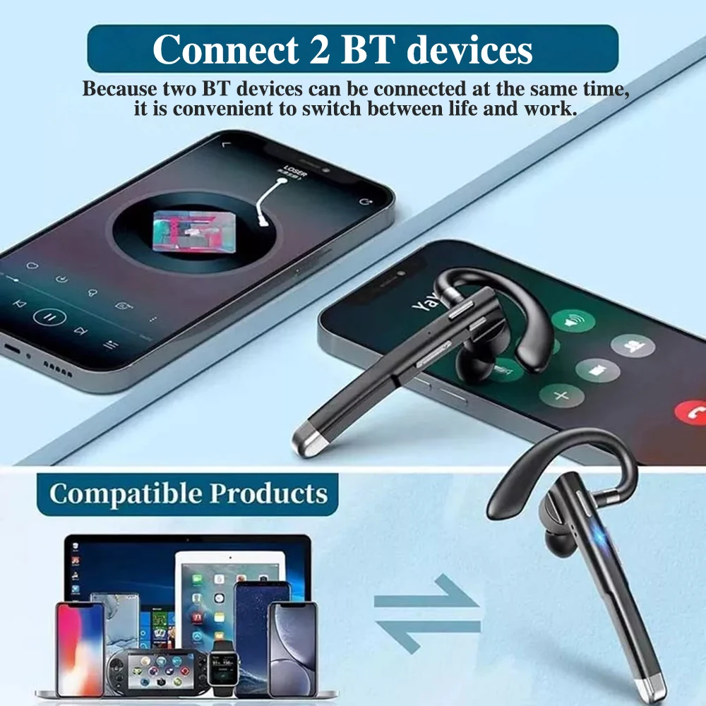 Single Ear Bluetooth Headset BT5.3 Business Ear-Mounted Hands-free Call Noise Canceling Wireless Headphones for iPhone Laptop wireless headphones wireless earbuds wireless headset