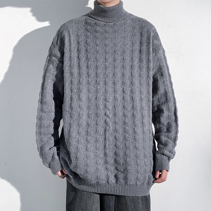 

New Men's Loose Turtleneck Sweater Autumn Winter Casual Pullovers Men Knitted Sweater Solid Color Warm Streetwear Plus Size 5XL