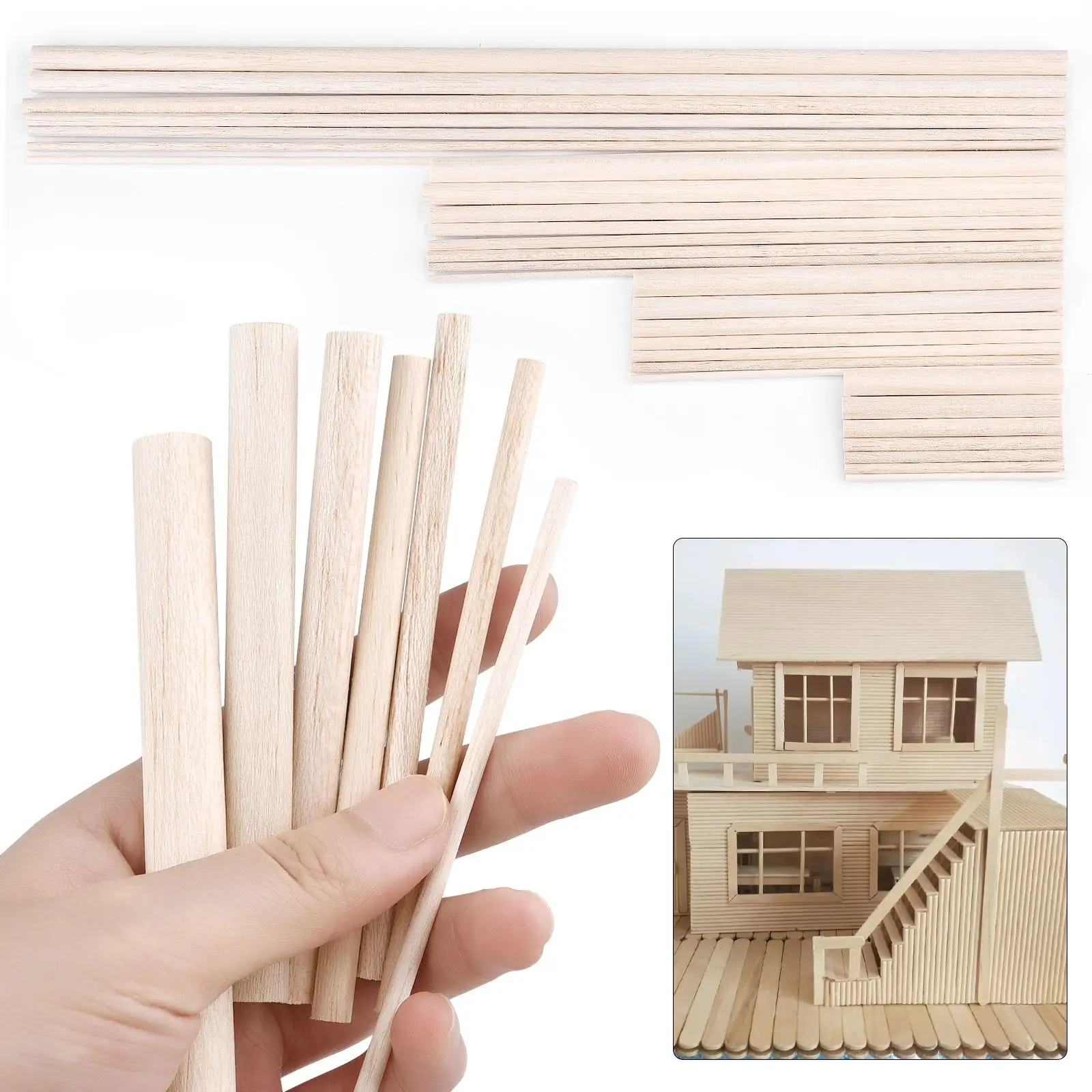 Wood Craft Accessories 3-30pcs/Lot Dia 3-12mm Balsa Wood Round Sticks For DIY Airplane/Boat Model Building 10-50cm