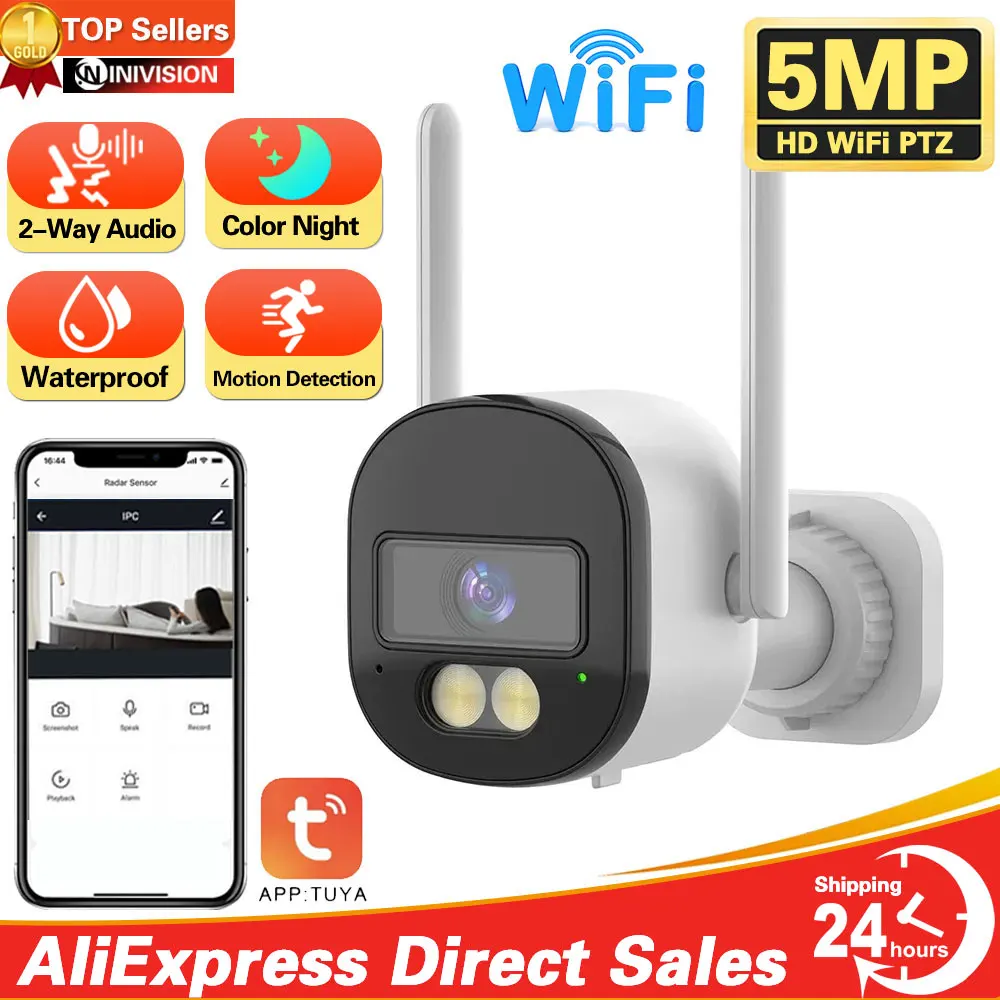 Tuya 5Mp Hd Wifi Telecamere Bullet Camera Pir Motion Detection Ir Visione Notturna Colorata Funziona Con Smart Home Ootdoor E Monitor Per Interni