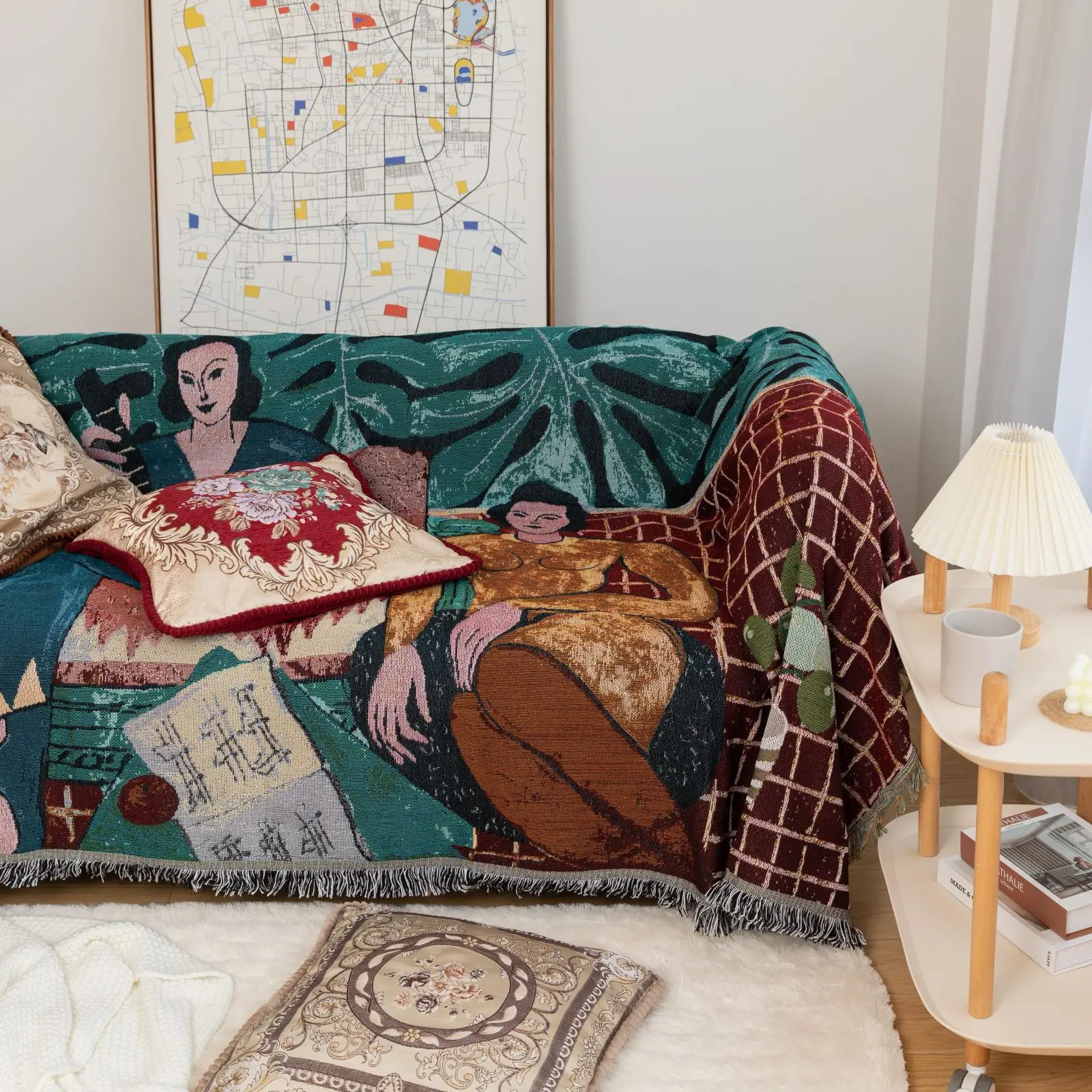 

Minority light luxury American retro guitar women decorative blanket cotton linen sofa cover towel Living Room Blanket Home