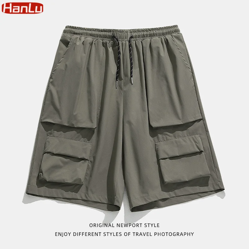 2023 Summer New Japanese Style Large Size Pocket Cargo Shorts Men Loose Knee Length Pants Hip Hop Streetwear Male Short Trousers