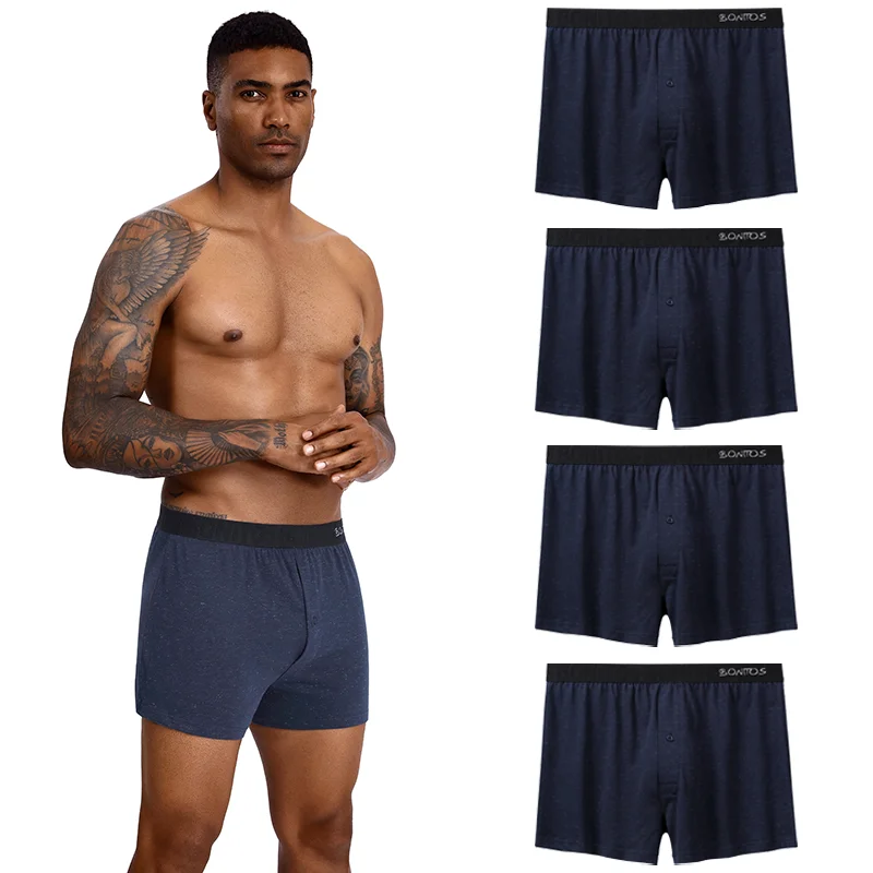 4-Pcs New Men's Underwear Reflective Fabric Homme Panties Boxers Man Men Underpants With Buttons Sexy Drawers Trunks Cotton