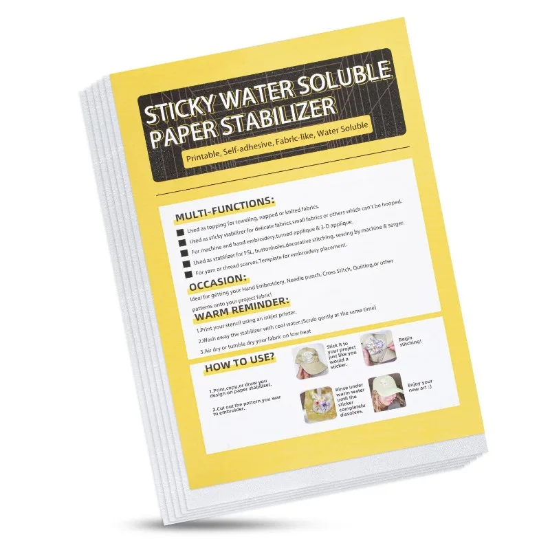 10Pcs Handicrafts Eco-Friendly Sticky Water Soluble Embroidery Stabilizer Printable Paper Wash Away Stabilizer Allowed Print