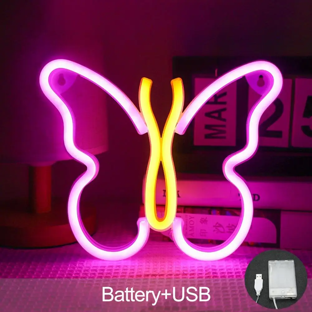 

Party Neon Light Butterfly Neon Sign Lamp Flicker-free Led Wall Art Decoration Usb/battery Operated 3 Years of Seller Experience