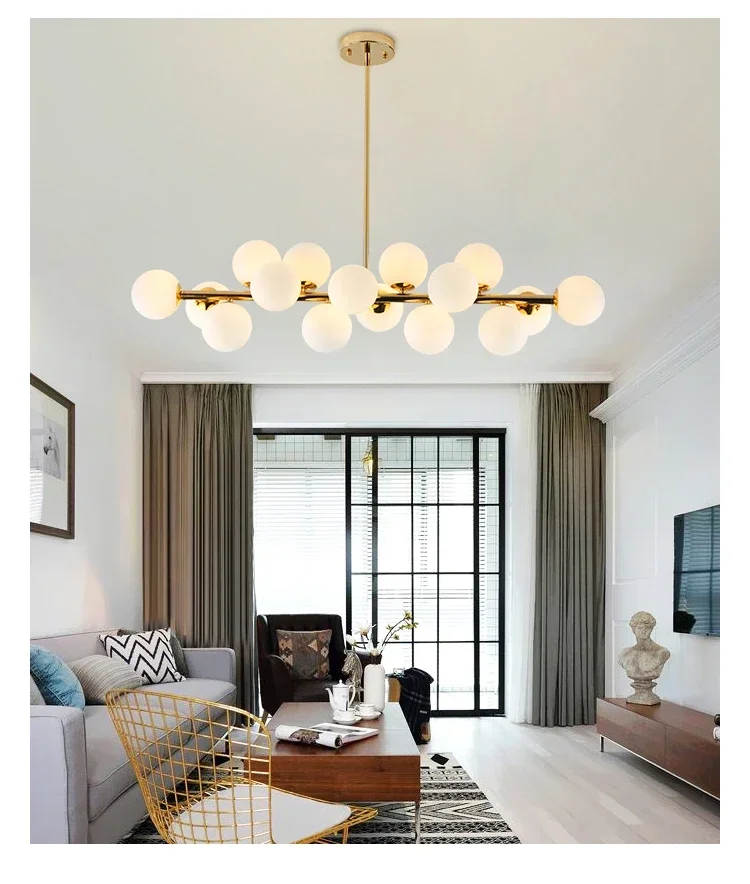 Description Picture 2 of itemNordic Long Glass Ceiling Chandelier for Table Dining Room Kitchen Island Bar Design Pendant Lamp Home Decor Lusters Luminaires