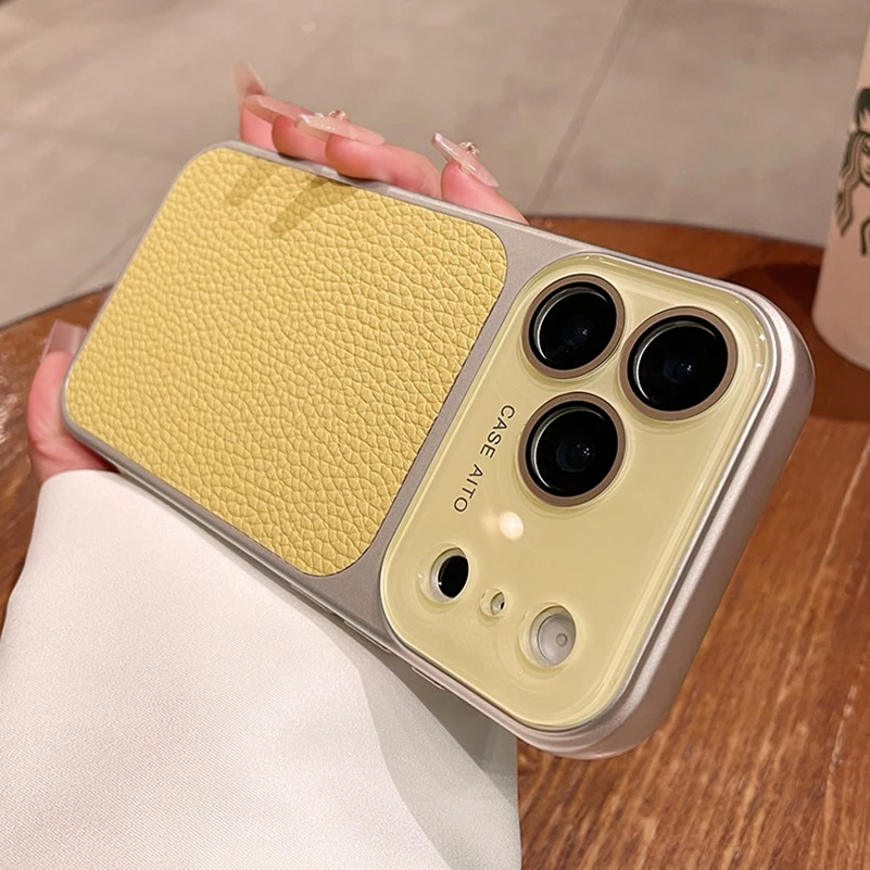 Luxury Litchi Leather Shockproof Armor Bumper Case with Glass Window Cover