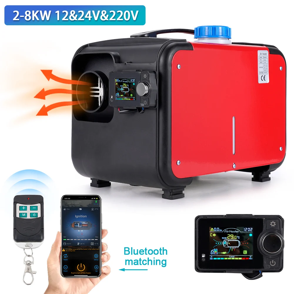 2-8KW 12V/24V/220V Bluetooth Portable All In One Diesel Air Heater Singel Hole Outlet plastic Air Heater 1set For Motor Trucks car heater mini heater