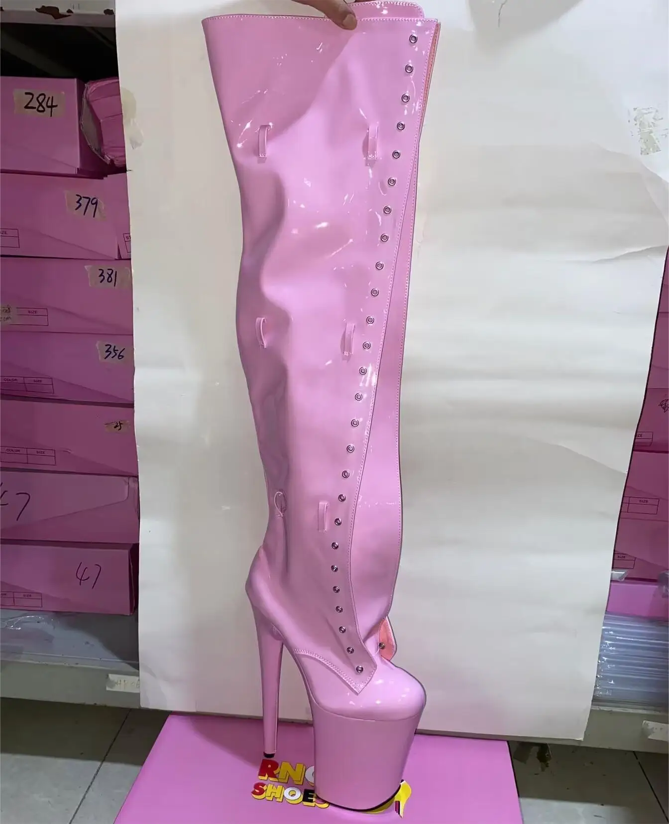 Women High Heel Boots 12-23cm high heels buckle size adjustment round head dancer fashion sexy runway performance to thigh boots