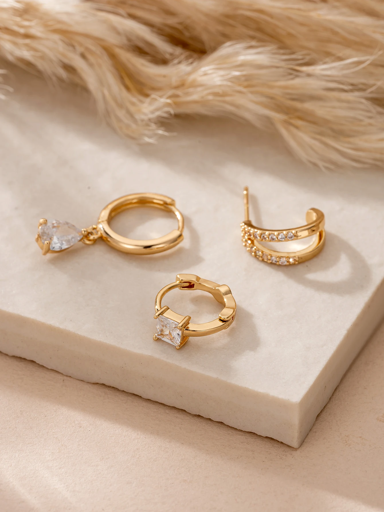 Zirconia Cube Pendant Earrings
