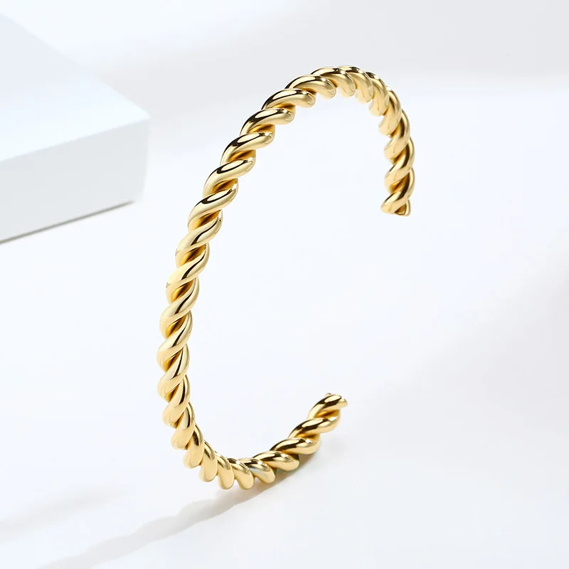 Twisted Bangle Open Cuff Bracelet 100% Stainless Steel Rope Twisted Women Jewelry Minimalist Style