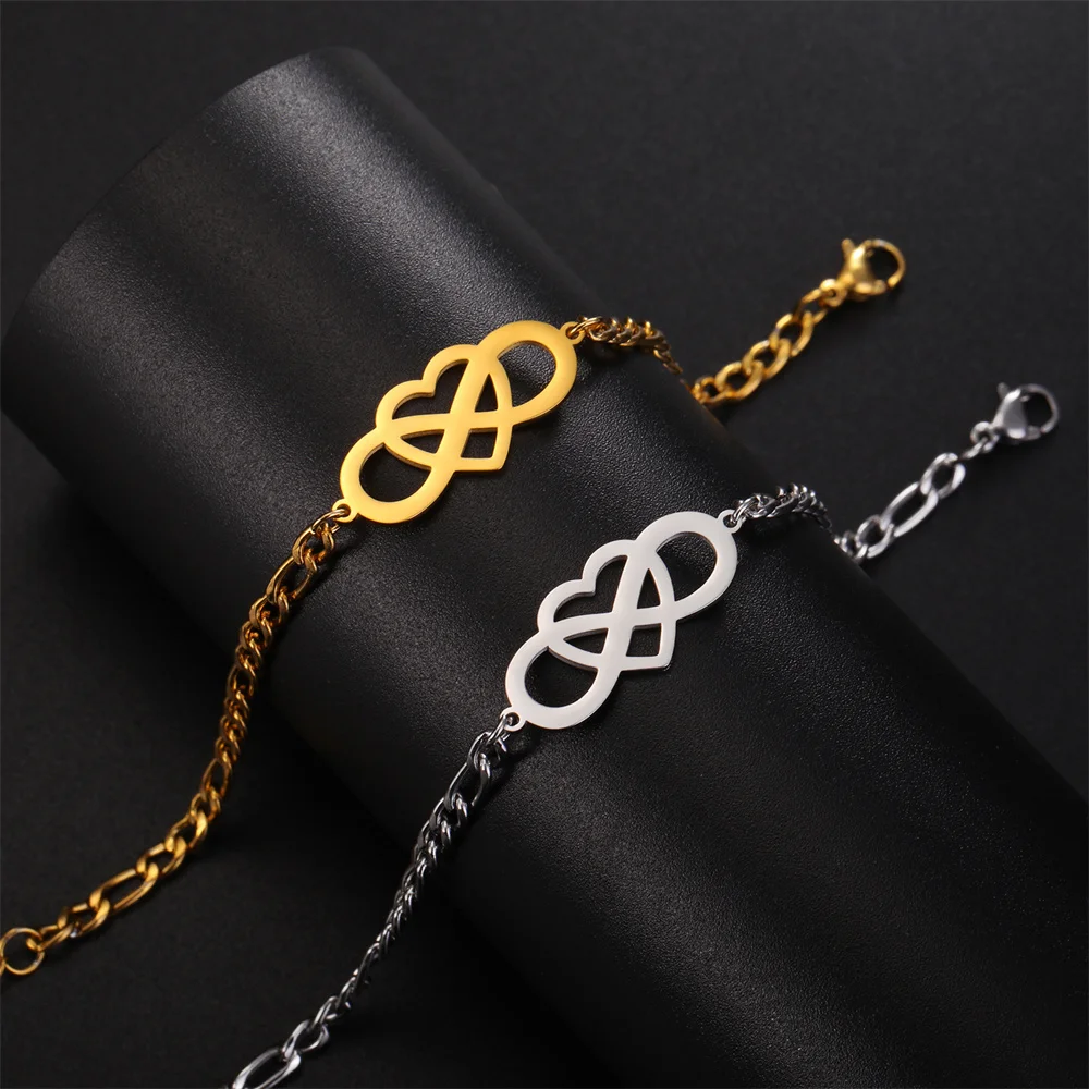 My Shape Unendlichkeit Symbol Charms Armbänder Frauen Edelstahl Gold Farbe Figaro Kette Herz Liebe Anhänger Kpop Modeschmuck – Detail 14
