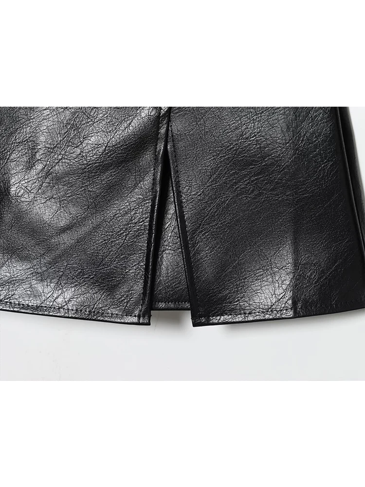 Elegant Women Faux Leather Mini Shorts Skirts  Fashion Black PU Skirts Woman Chic Side Split Zip Up Skirts Shorts Autumn New