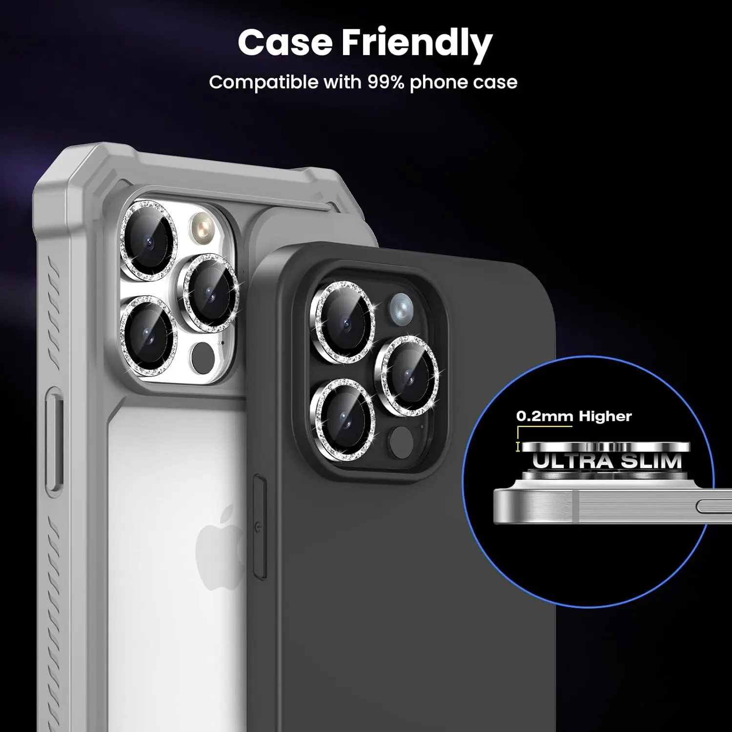 Sparkling Tempered Glass Camera Lens Protector Cover