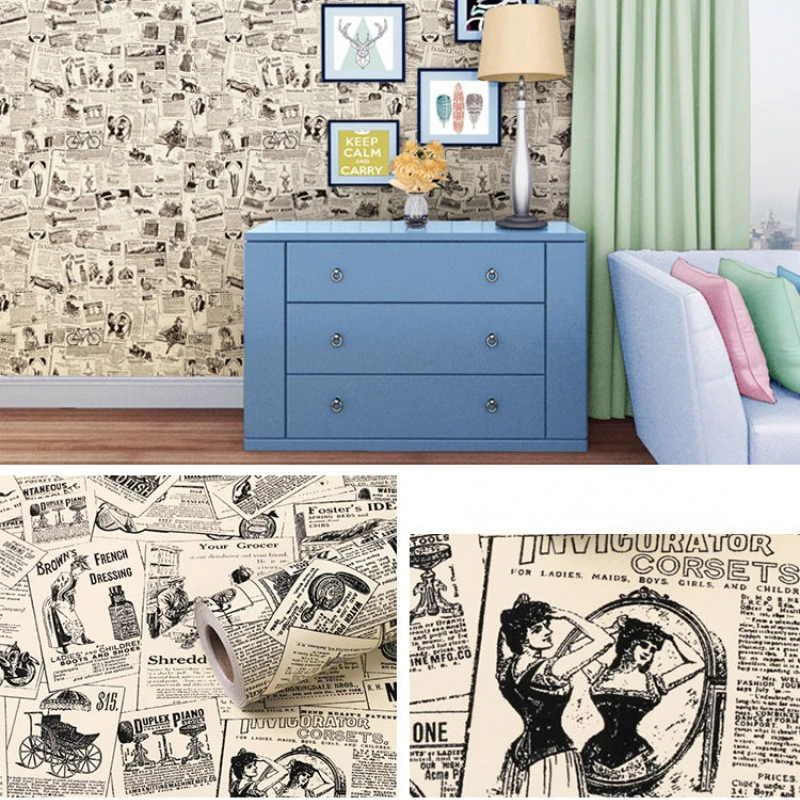 Old Newspaper Self-adhesive Wallpaper Living Room Bedroom Table Sticker Retro Literary Wall Sticker Waterproof and Moistureproof 30 sheets stickers old newspaper serials simple literary retro handbook stickers material collage stickers 8 models