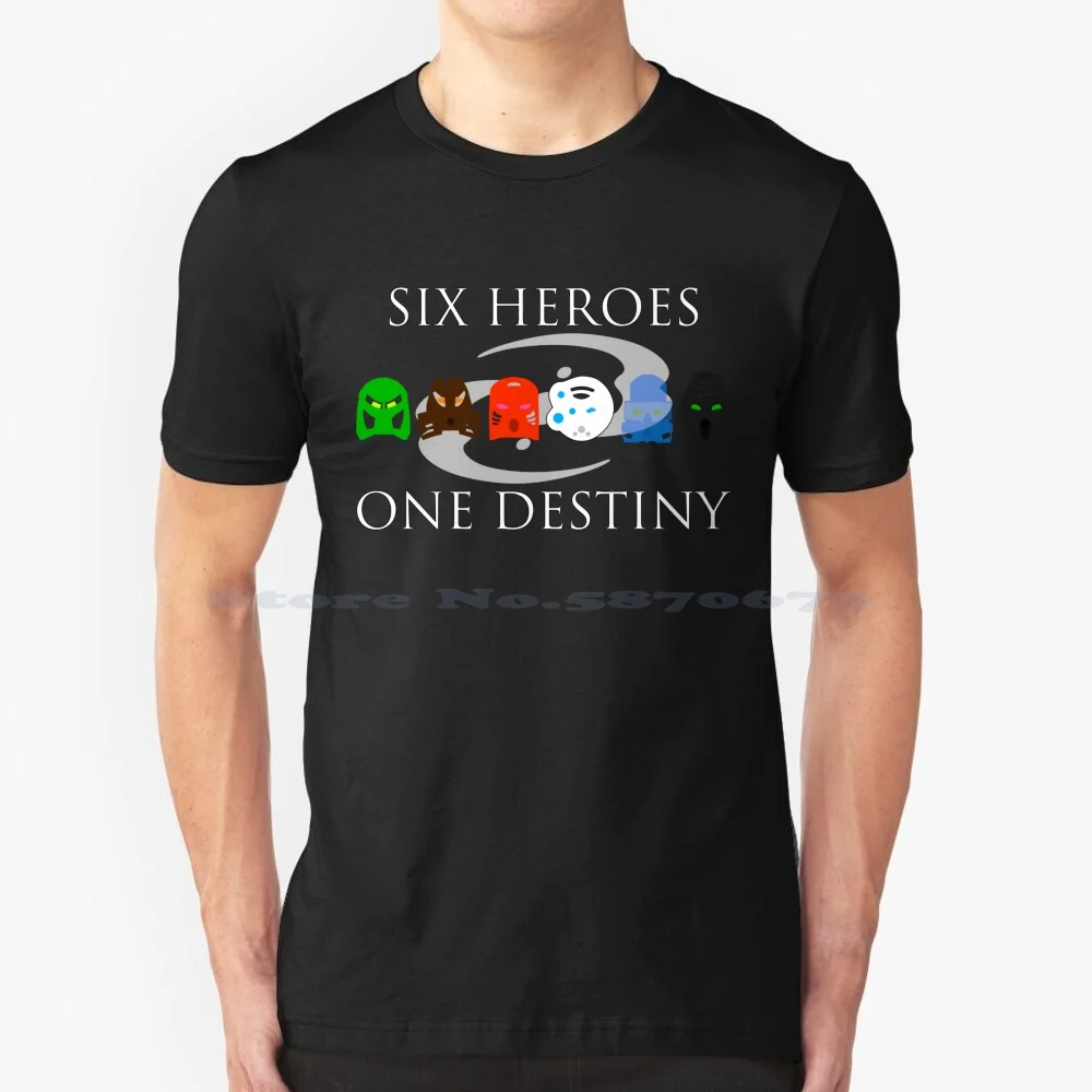 Bionicle : Six Heroes , One Destiny T-Shirt Minimalista 100% Cotone Tee Bionicle Lewa Pohatu Tahu Kopaka Gali Onua Toa Destiny
