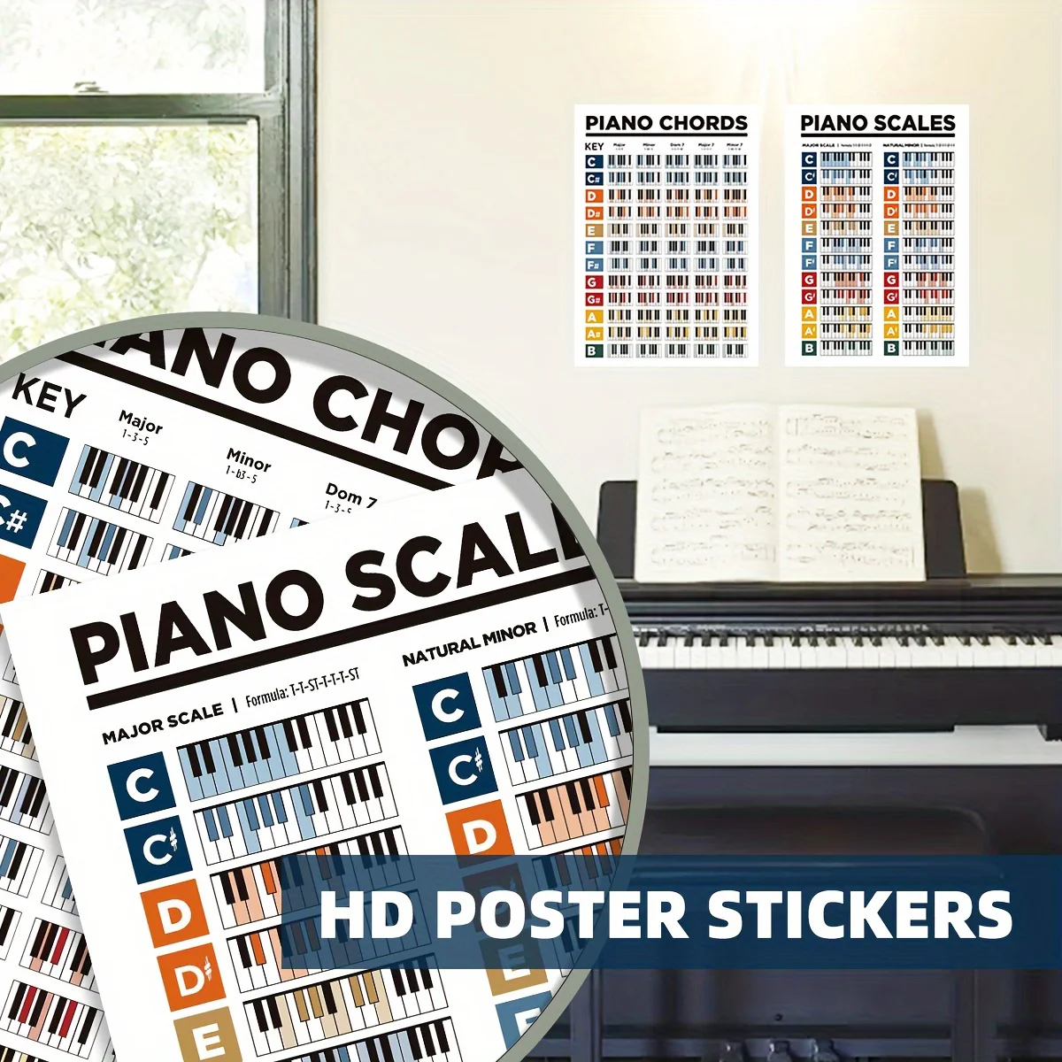 1PC/2PCS Piano Keyboard Chord Table - Beginner Piano and Guitarist Music Education Whiteboard Notes Piano Scale Table