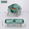 Cat Double Bowl Safety with Wood Stand and Silicone Mat Kitten Puppy Food Water Feeding Elevated Dish Dog Supplies Spill-Proof 5