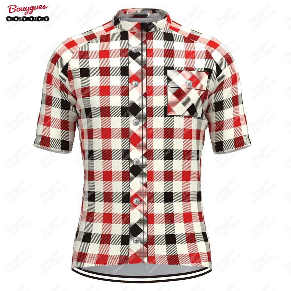 thumbnail image 1 of Maillot de ciclismo a cuadros para hombre, manga corta, reflectante, para ciclismo de montaña, descenso, equipo profesional, 1 of 5