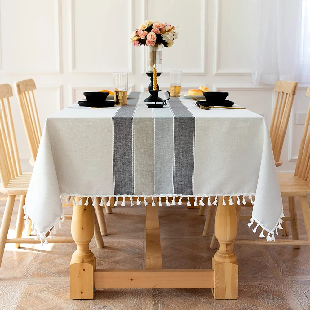 Nappe En Lin De Coton Noir Et Gris, Nappe En Tissu Rayé Avec Glands Rayés,  Décoration De Table De Cuisine - Nappes - AliExpress