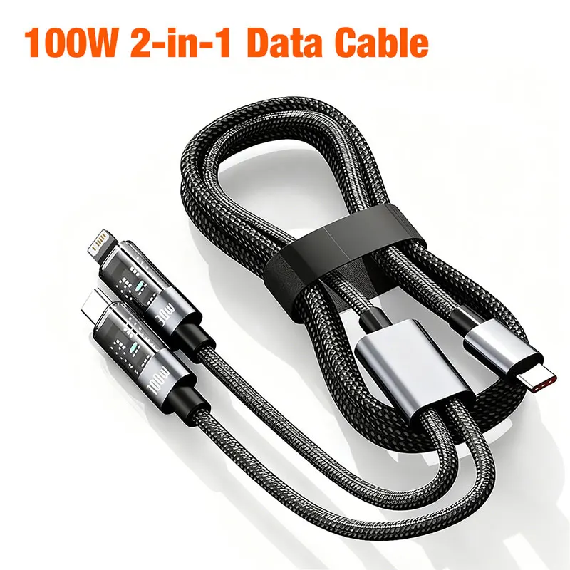 High-Power 2-in-1 100W Fast Charging USB-C to L-Shaped Type-C Cable, 1.2m